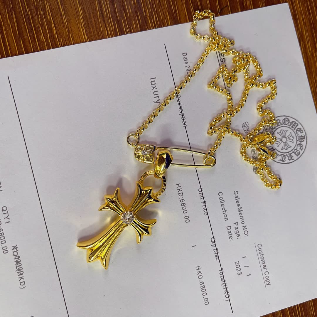 Chrome Hearts Gold Cross Pendant Necklace